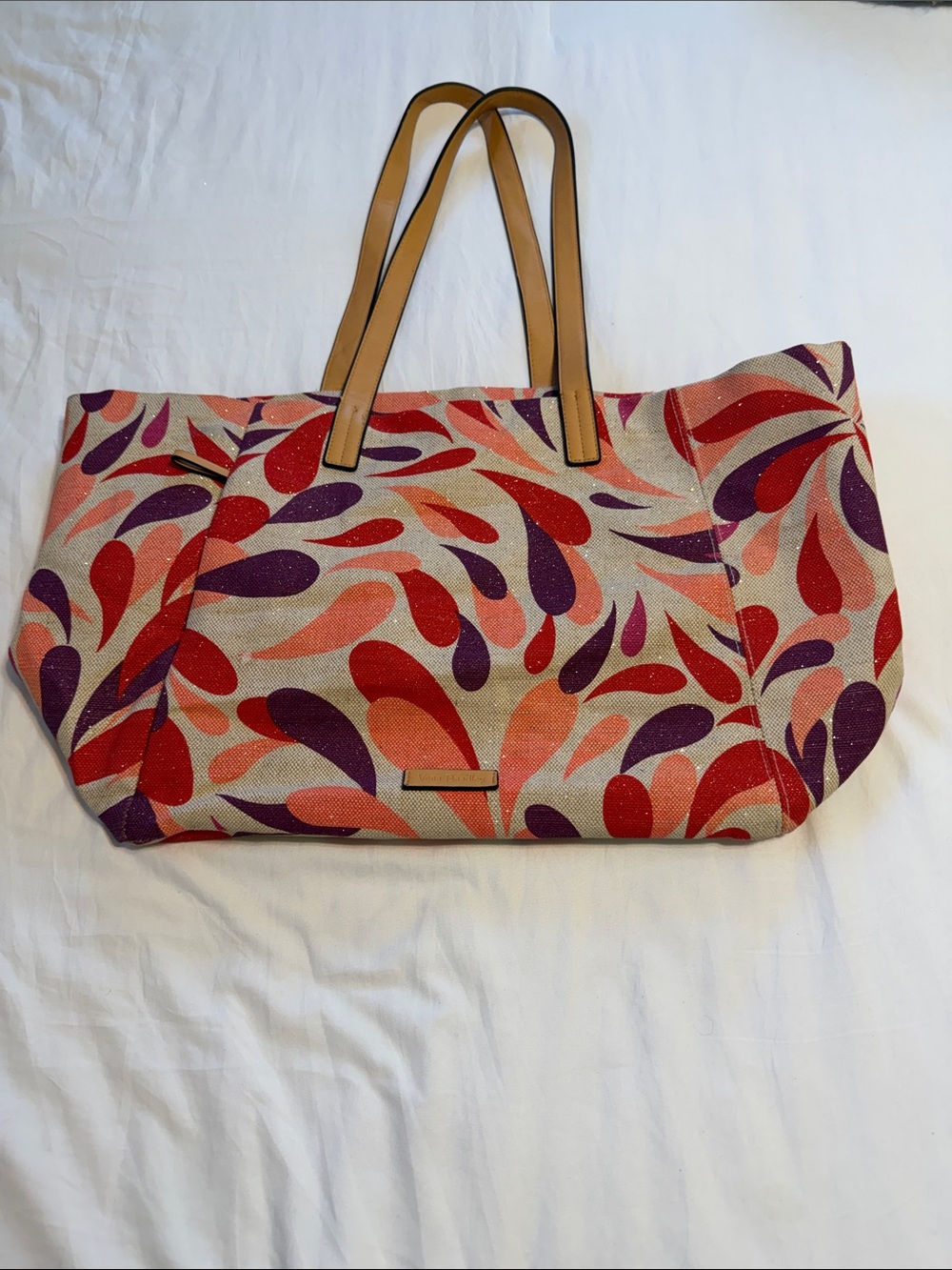 Vera Bradley Vibrant Multi-Color Canvas Tote with Tan Handles. Minimal wear